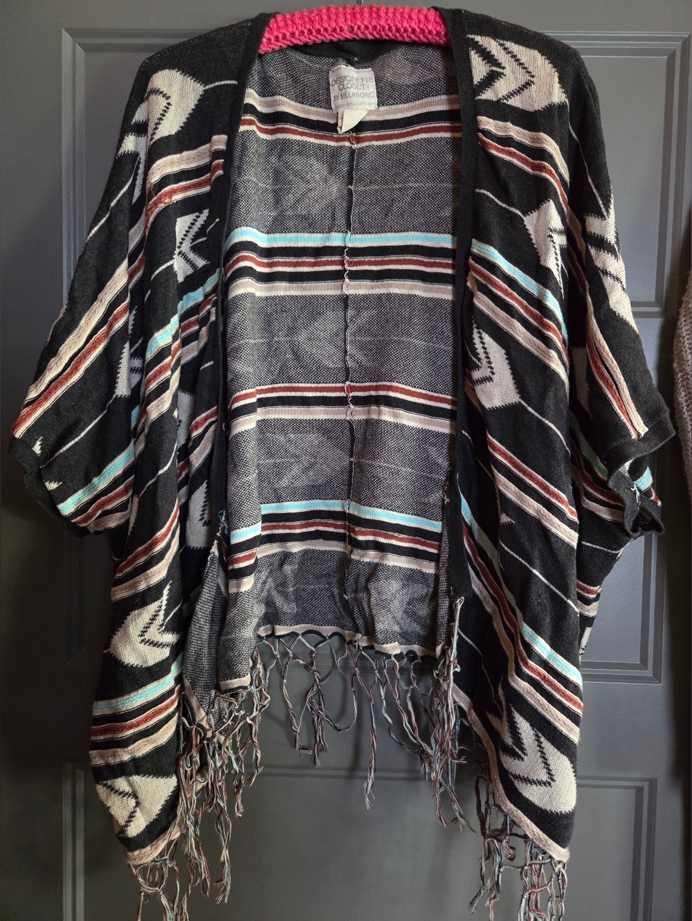 Billabong Striped Open-Front Knit Cardigan in Black, Cream & Rust